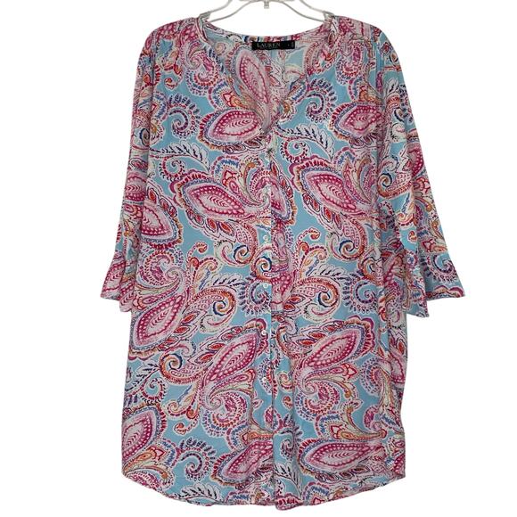 Lauren Ralph Lauren Colorful Paisley Button Down Blouse size Large - Picture 1 of 16